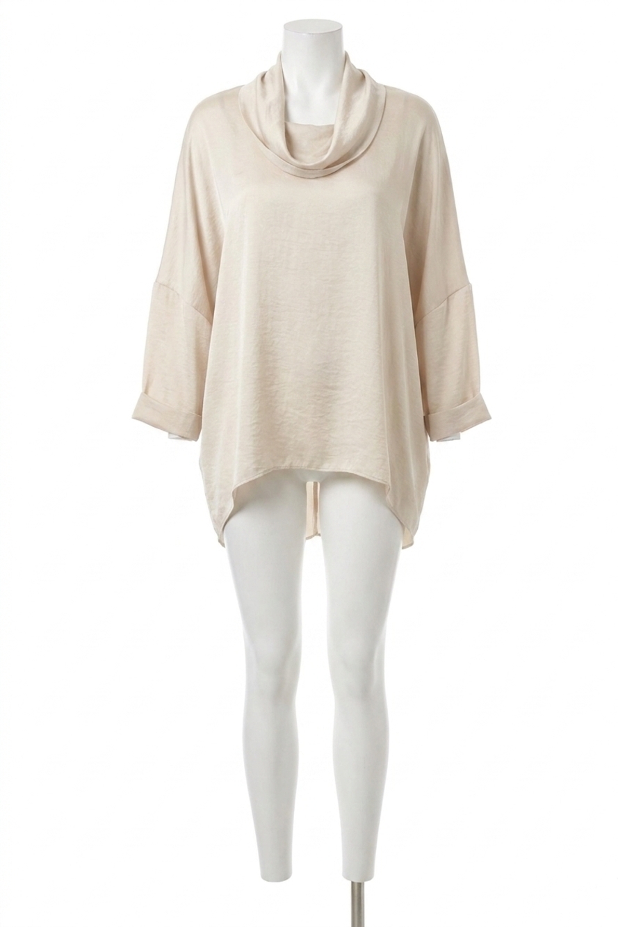 NEW JOSEPH RIBKOFF cowl neck satin boxy tunic top in birch